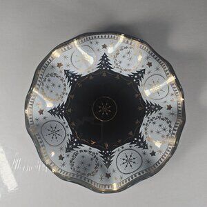 Houze Art Christmas Smokey Glass White And Gold MCM Ruffled Christmas Trees Dish